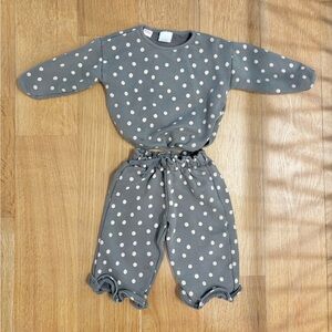 Zara 2T Plush Gray Ruffle Polka dot Set